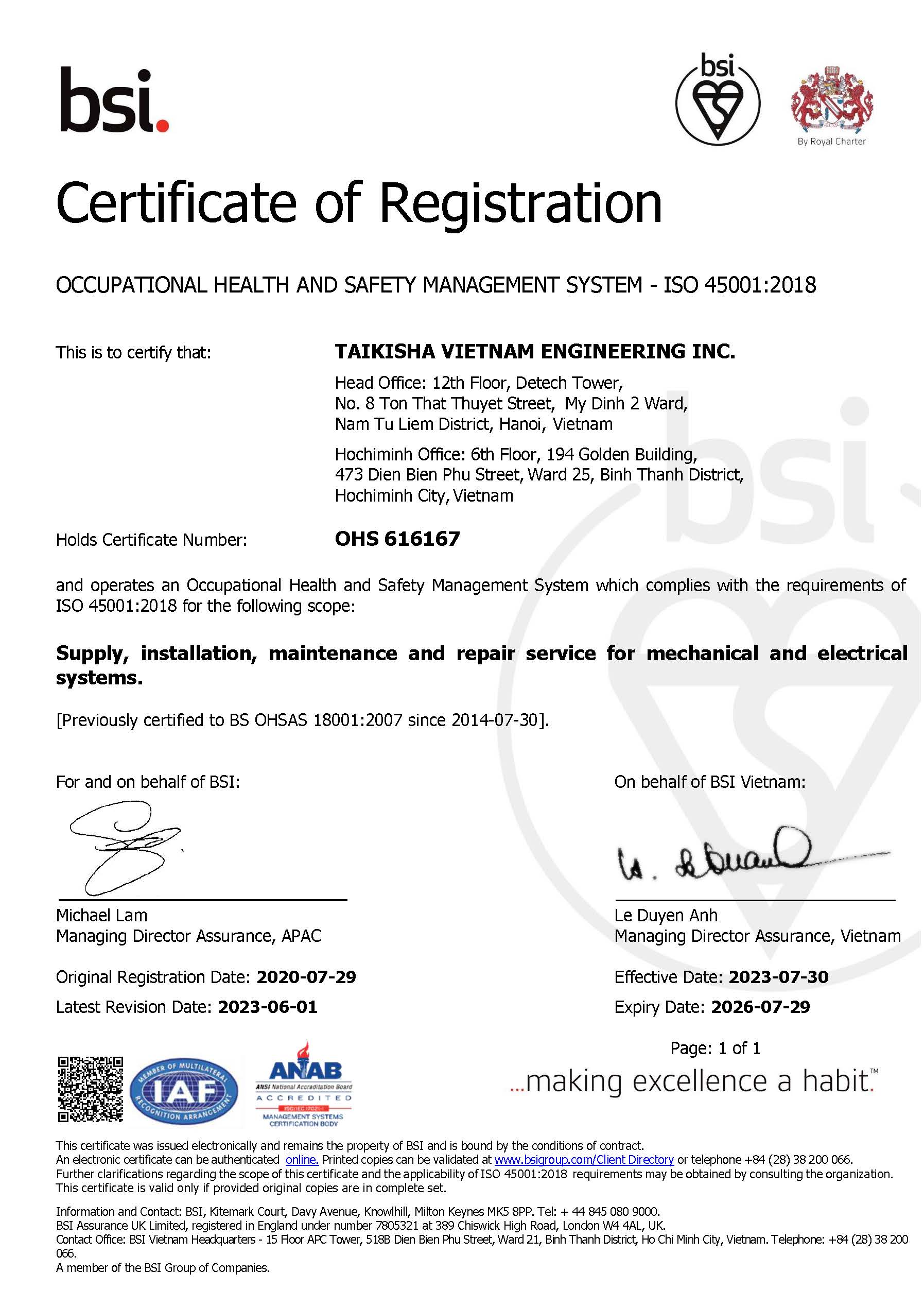 Chứng nhận ISO 45001:2018